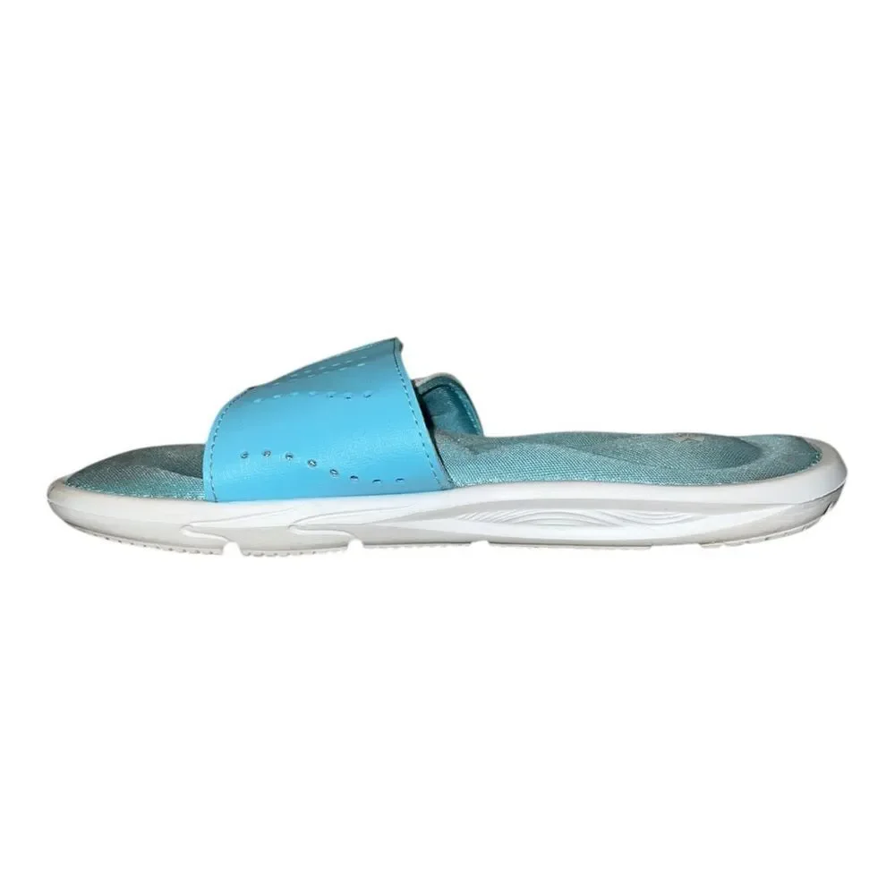 Under Armour Kids Ignite IX Slide Sandals Girls White Light Blue 2M EUC